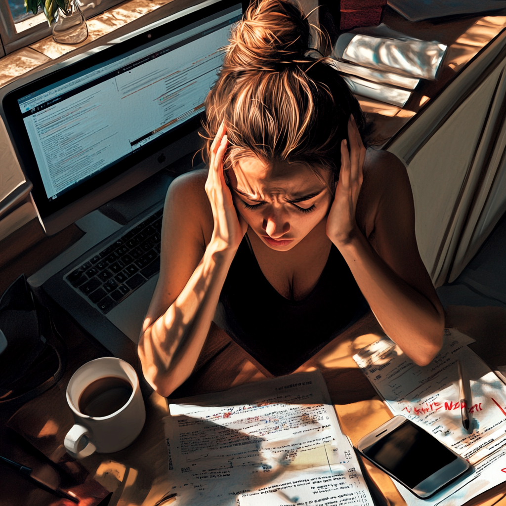 žena izgara nad papirima